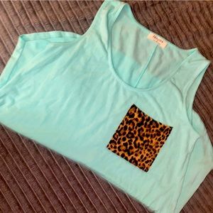 NWOT Women’s Light Blue Boutique Tank + Cheetah Pocket